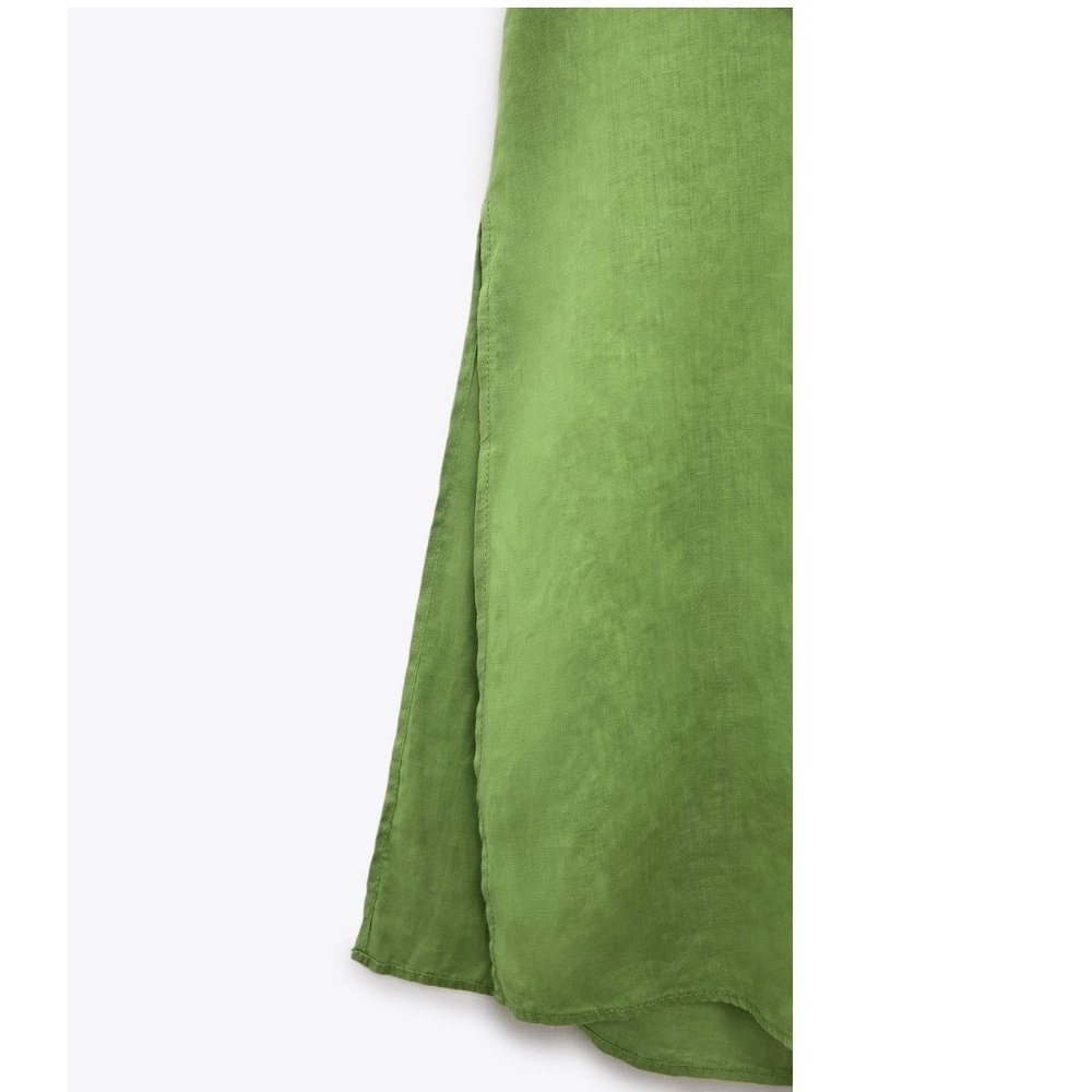 Nwt Zara Pure Linen Neck Tie 100% European Apple Green  Linen dress - Picture 5 of 8